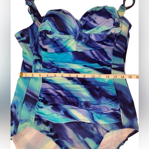 Trimshaper Swimsuit Tummy Control, Ruched F. Panel, Adj. Straps Blu/Pur SZ 12 - Picture 5 of 11
